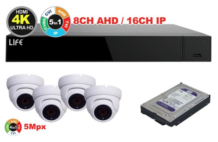 KIT VIDEOSORVEGLIANZA 4 TELECAMERE 5MPX 8 CANALI